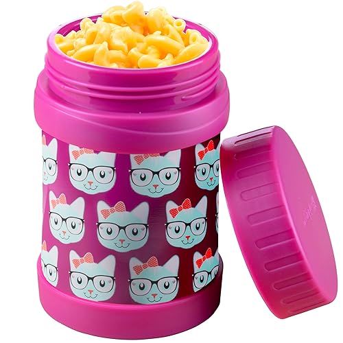 Bentology Stainless Steel Insulated 13oz Thermos for Kids - Kitty - Large Leak-Proof Lunch Storage Jar for Hot or Cold Food  Soups  Liquids - BPA Free - Fits in Most Lunch Boxes and Bags